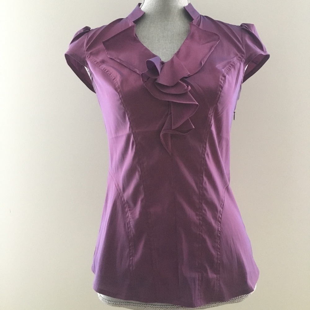 Express Purple Ruffle Cap-Sleeve Blouse